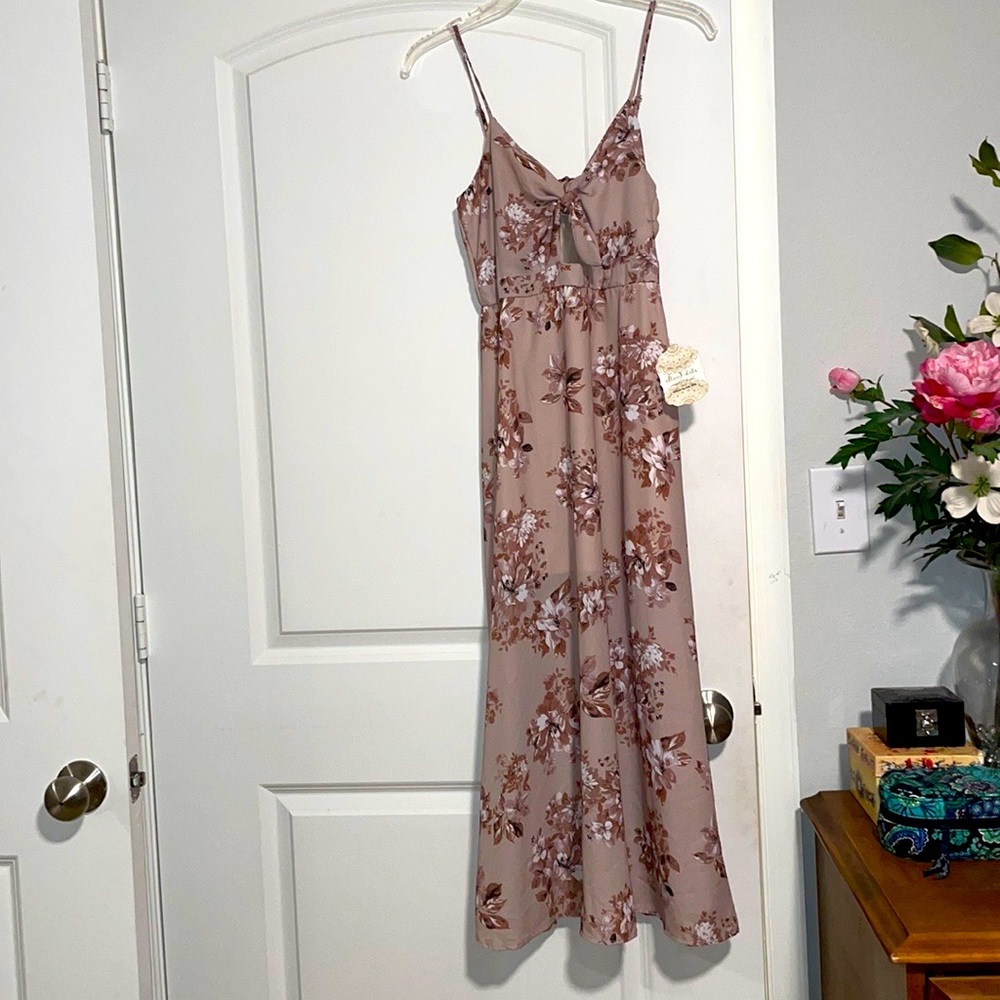 Altar’d state mocha brown floral midi dress